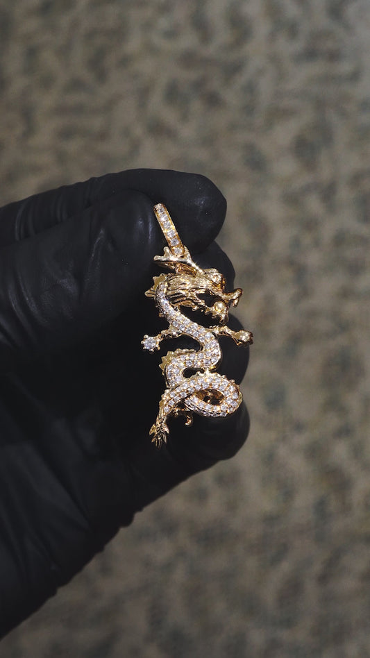 18K Yellow Gold Diamond Dragon Pendant