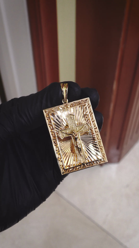 18K Yellow Gold Square Cross Pendant