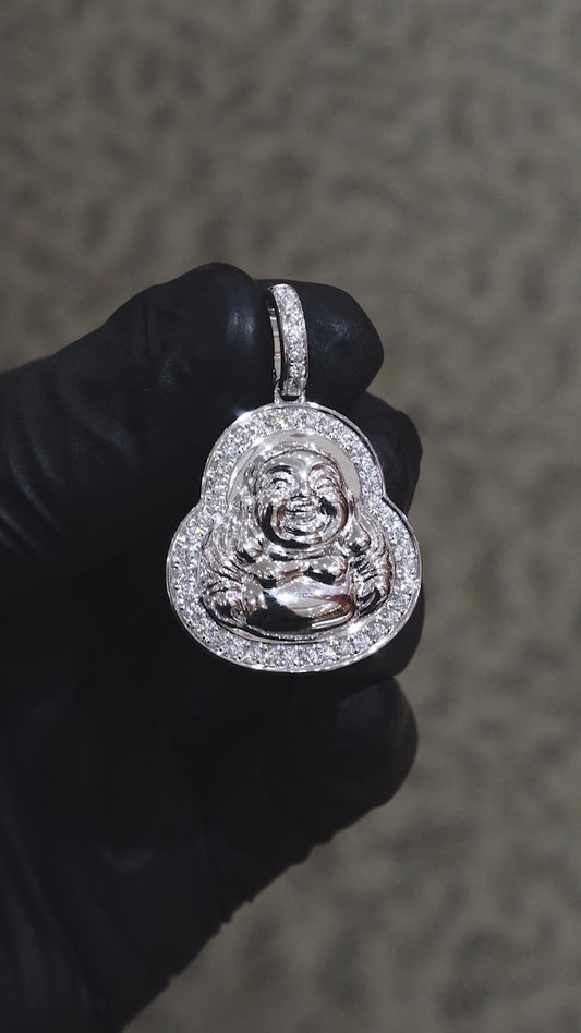 18K White Gold Diamond Laughing Buddha Pendant