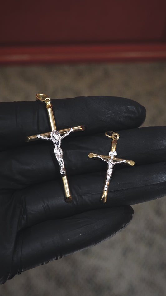 18K Yellow / White Gold 2-Tone Large Crucifix Pendant