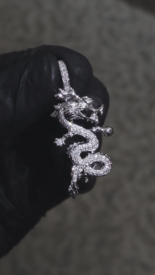 18K White Gold Diamond Dragon Pendant