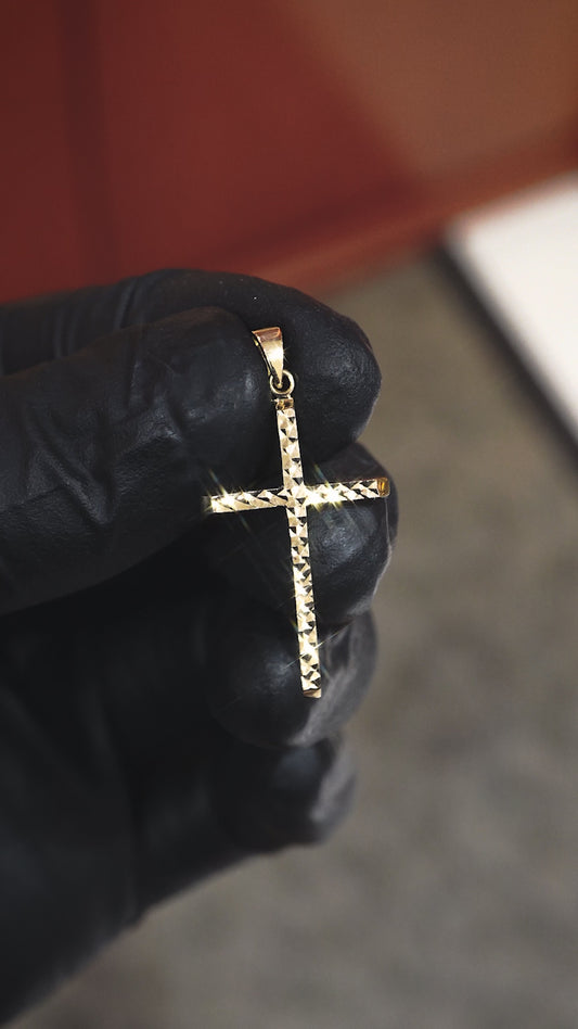 18K Yellow Gold Diamond Cut Cross Pendant