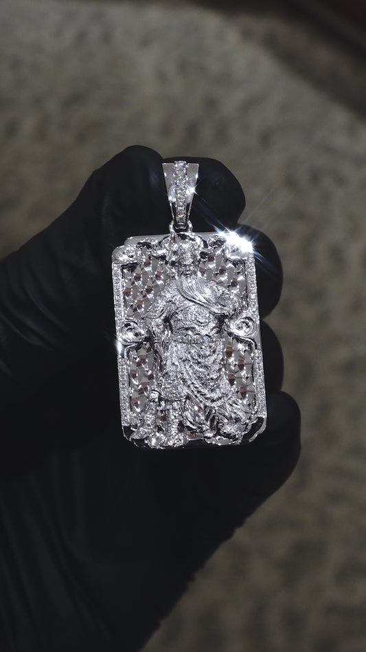 18K White Gold Diamond Guan Yu Pendant