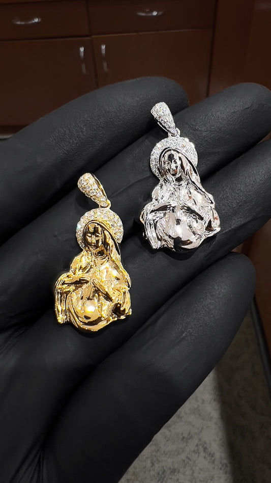 18K Gold Virgin Mary Diamond Pendant