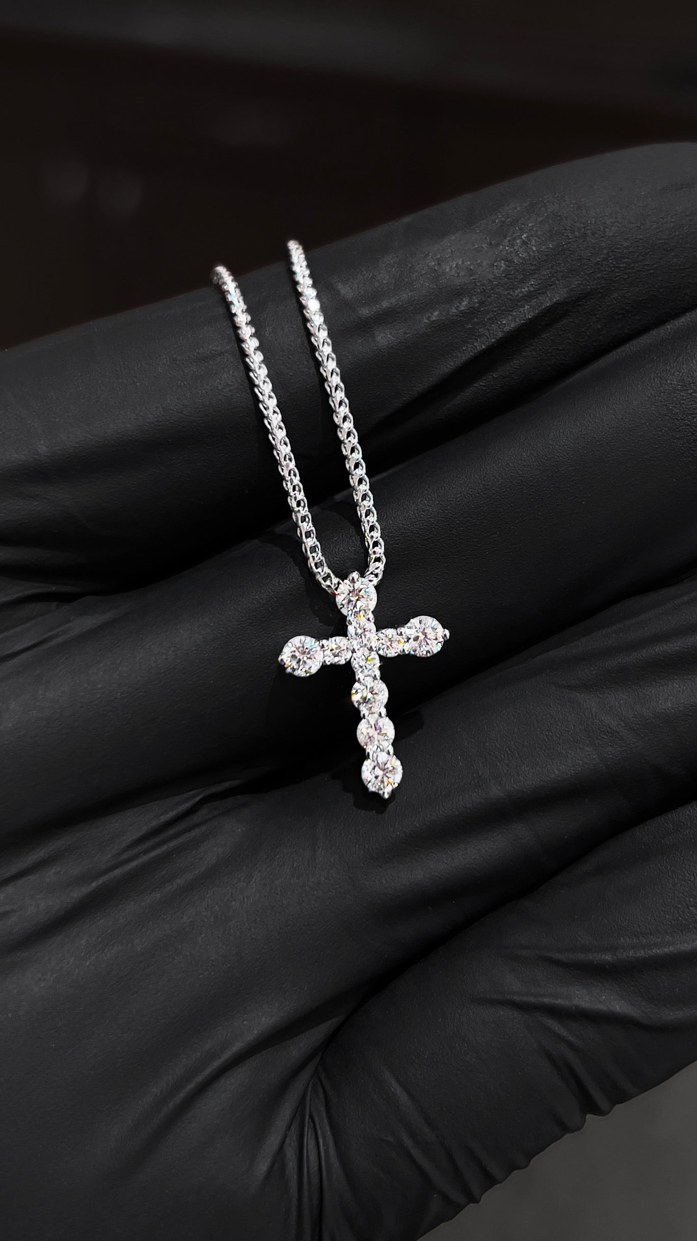 18K Gold Micro Diamond Cross w/ Chain